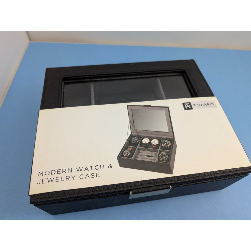 Men's Watch Jewelry Organizer Chest by T. Harris - New - Black